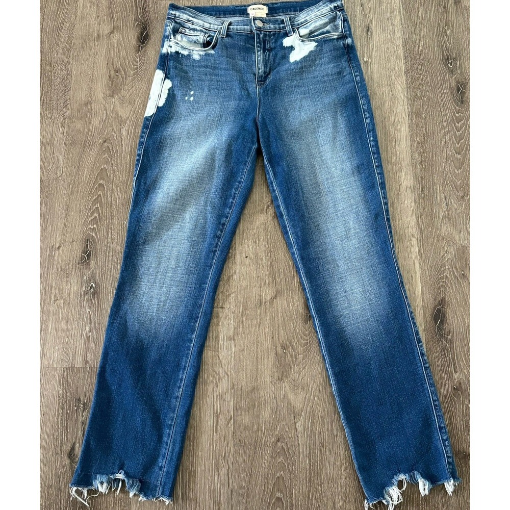 L'agence Jeans Women's 30 Harmon Hi- Rise Slim Montana Destruct‎ Bleach Raw Hem